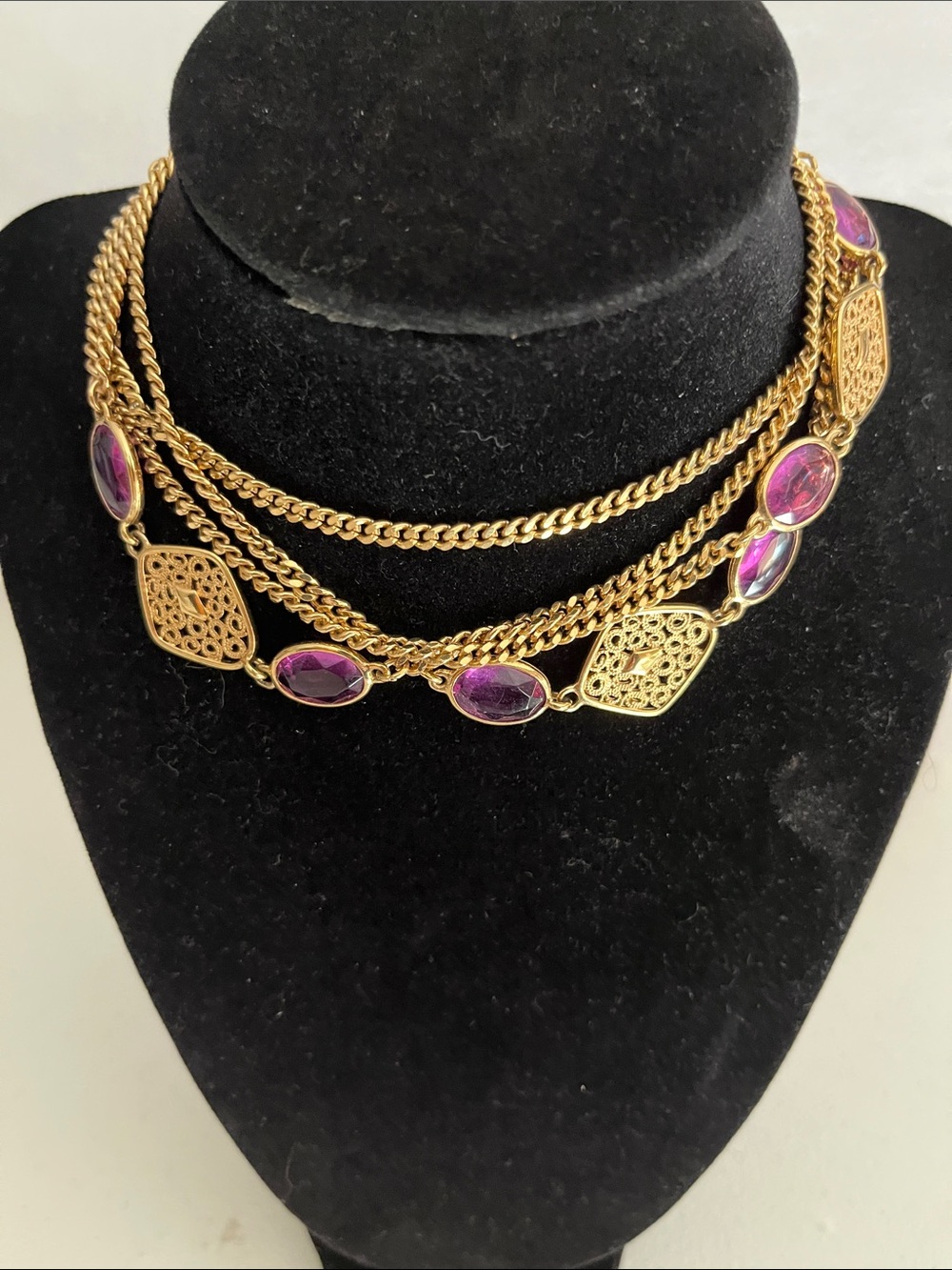 Vintage Sarah Coventry Lavender N Lace Long Station Necklace 56" Hang Tag